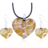 Murano Glass Jewelry - amber heart pendant and earring set Image.