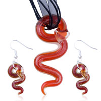 Murano Glass Jewelry - red snake dichroic glass pendant and earring set Image.
