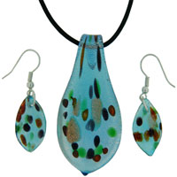 Murano Glass Jewelry - topaz toned multi colored murano glass leaf drop design pendant Image.