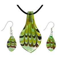 Murano Glass Jewelry - lime green waved murano glass pendant Image.