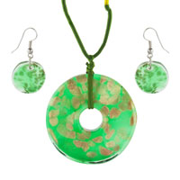 Murano Glass Jewelry - bright green and gold pendant Image.