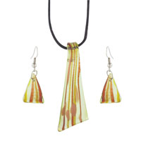 Murano Glass Jewelry - orange triangular striped pendant Image.