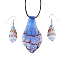 Murano Glass Jewelry - blue and silver teardrop pendant Image.
