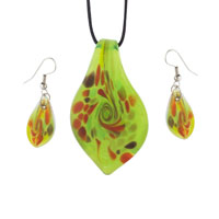 Murano Glass Jewelry - multicolored lime green teardrop pendant Image.