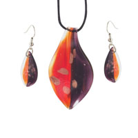 Murano Glass Jewelry - orange and purple teardrop pendant Image.