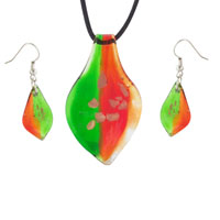 Murano Glass Jewelry - orange and green teardrop pendant Image.