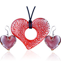 Pendants - silver foil red crusted heart pendant and earring set Image.