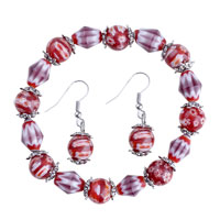 Bracelets - red millefiori bracelet and earring set Image.