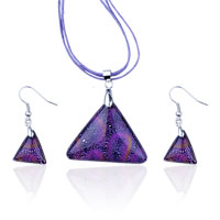 Murano Glass Jewelry - purple triangular fused dichroic glass pendant and earring set Image.