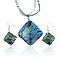 Pugster Blue And Yellow Cloud Dichroic Glass Pendant And Earring Set