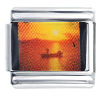 Italian Charms - fishing sunset photo italian charm Image.