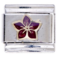 Italian Charms - gold purple flower hand painted italian charm bracelets Image.
