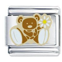 Italian Charms - teddy bear with flower italian charm Image.
