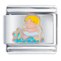 Italian Charms - yellow haired baby swimming italian charm Image.