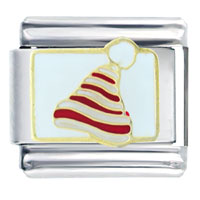 Italian Charms - red stripe christmas santa hat italian charm Image.