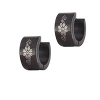Stainless Steel Jewelry - stainless steel black fancy flower earrings Image.
