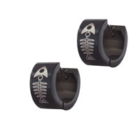 Stainless Steel Jewelry - steel black large fish bones earrings Image.