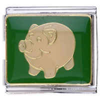 Italian Charms - chubby pig hand painted italian charm bracelets mega Image.