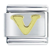 Italian Charms - gold plated letter v italian charm Image.