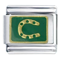 Italian Charms - horse shoe green italian charm Image.
