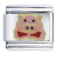 Italian Charms - pink pig with bow italian charm Image.