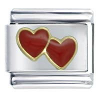 Italian Charms - two red hearts italian charm Image.