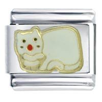 Italian Charms - white kitty cat fat italian charm Image.