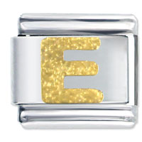 Italian Charms - gold plated textured letter e italian charm Image.
