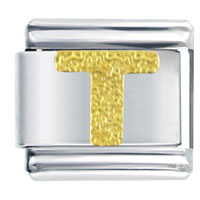 Italian Charms - gold plated textured letter t laser italian charm Image.