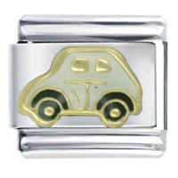 Italian Charms - gold plated white car italian charm Image.