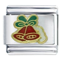 Italian Charms - green bow knot christmas bells italian charm Image.