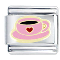 Italian Charms - pink heart coffee cup italian charm Image.