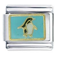 Italian Charms - penguin in turquoise backdrop italian charm Image.