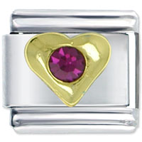 Italian Charms - gold plated july ruby color birthstone heart italian charm Image.