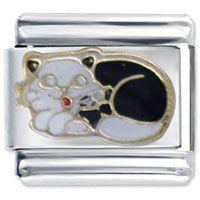 Italian Charms - sleepy black white cat italian charm Image.