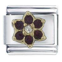 Italian Charms - gold plated january garnet color birthstone flower italian charm Image.