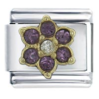 Italian Charms - gold plated february amethyst color birthstone flower italian charm Image.