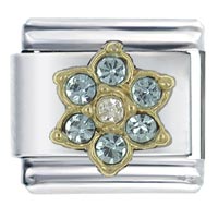 Italian Charms - gold plated march aquamarine color birthstone flower italian charm Image.
