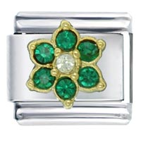 Italian Charms - gold plated may emerald color birthstone flower italian charm Image.