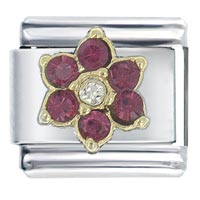 Italian Charms - gold plated july ruby color birthstone flower italian charm Image.