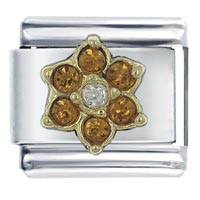T3505_11_PG_X11: gold plated november topaz color birthstone flower italian charm Image.