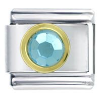 Italian Charms - silver plated round march aquamarine color birthstone italian charm Image.
