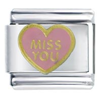 Italian Charms - miss you heart pink italian charm Image.