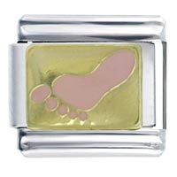 Italian Charms - gold plated pink footprint italian charm Image.