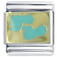 Italian Charms - aqua blue footprints italian charm Image.
