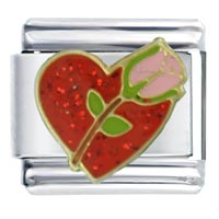 Italian Charms - pink rose heart italian charm Image.