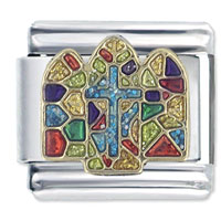 Italian Charms - stained glass window cross italian charm Image.