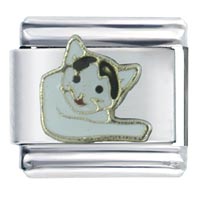 Italian Charms - white black cat italian charm Image.