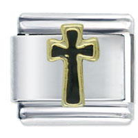 Italian Charms - gold plated black cross italian charm Image.