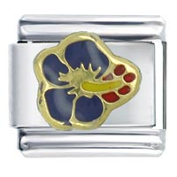 Italian Charms - navy hibiscus flower italian charm Image.